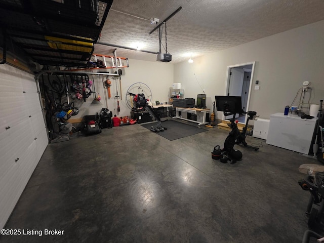 9206 Fox Chase Rd, Louisville, KY 40228 - garage featuring a garage door opener and a workshop area