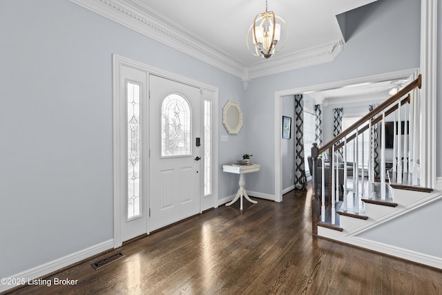4026 Old Farm Dr, Crestwood, KY 40014 - entrance foyer featuring crown molding, a chandelier, stairs, wood finished floors, and healthy amount of natural light