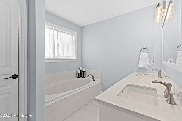 4026 Old Farm Dr, Crestwood, KY 40014 - full bath featuring a tub with jets, double vanity, and tile patterned flooring