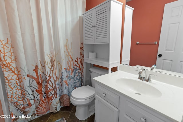 267 Stellar Dr, Shepherdsville, KY 40165 - full bath featuring toilet, vanity, stone finish flooring, and curtained shower
