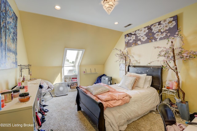 13804 Fairway Ln, Goshen, KY 40026 - carpeted bedroom featuring vaulted ceiling and recessed lighting