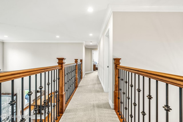 13412 Hampton Cir, Goshen, KY 40026 - hallway with crown molding, recessed lighting, carpet, and baseboards