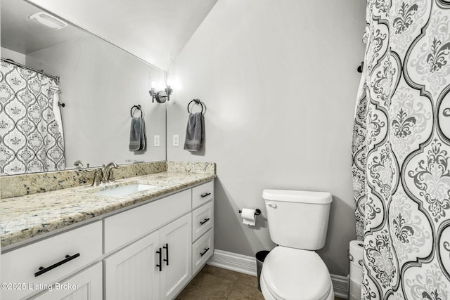 13412 Hampton Cir, Goshen, KY 40026 - full bath with vanity, baseboards, toilet, tile patterned floors, and lofted ceiling