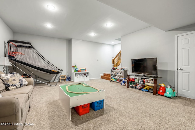 13412 Hampton Cir, Goshen, KY 40026 - rec room featuring carpet flooring, recessed lighting, and baseboards