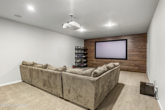 13412 Hampton Cir, Goshen, KY 40026 - cinema with light carpet, recessed lighting, wood walls, and baseboards