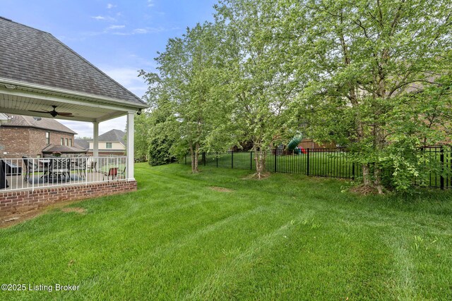 13412 Hampton Cir, Goshen, KY 40026 - view of yard with a ceiling fan and a patio area