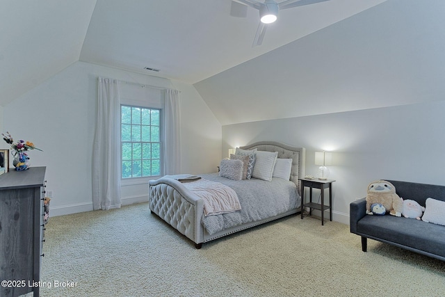 801 Shady Ln, Anchorage, KY 40223 - carpeted bedroom with vaulted ceiling, ceiling fan, and baseboards
