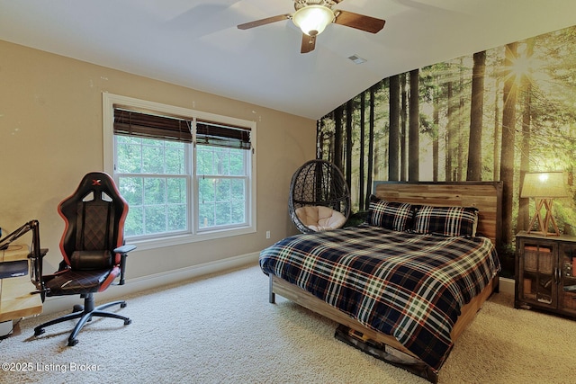 801 Shady Ln, Anchorage, KY 40223 - bedroom featuring carpet, vaulted ceiling, baseboards, and a ceiling fan