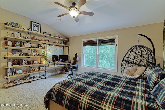 801 Shady Ln, Anchorage, KY 40223 - bedroom featuring vaulted ceiling, carpet flooring, ceiling fan, and baseboards