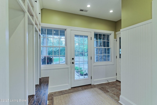 801 Shady Ln, Anchorage, KY 40223 - entryway with stone finish floors, baseboards, and recessed lighting