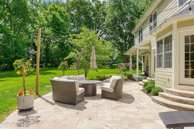 801 Shady Ln, Anchorage, KY 40223 - view of patio featuring outdoor lounge area, entry steps, and view of scattered trees