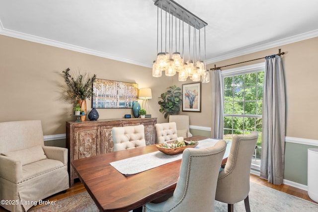 3711 Quail Hollow Ct, Louisville, KY 40241 - dining space featuring a chandelier, wood finished floors, crown molding, and baseboards