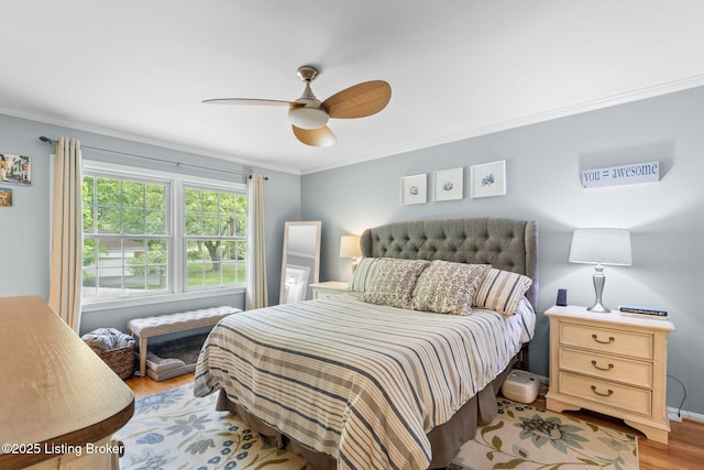 3711 Quail Hollow Ct, Louisville, KY 40241 - bedroom featuring ornamental molding, light wood-style floors, ceiling fan, and baseboards