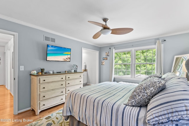 3711 Quail Hollow Ct, Louisville, KY 40241 - bedroom featuring light wood-style flooring, crown molding, ceiling fan, and baseboards