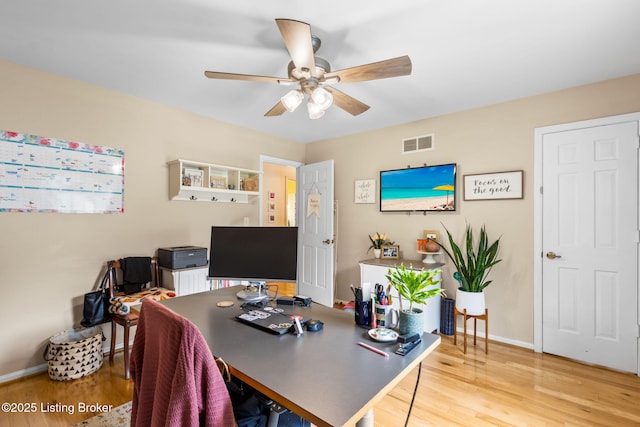 3711 Quail Hollow Ct, Louisville, KY 40241 - home office with a ceiling fan, wood finished floors, and baseboards