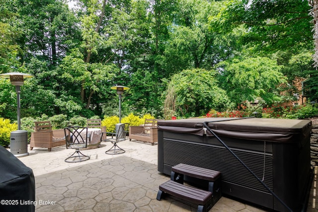 3711 Quail Hollow Ct, Louisville, KY 40241 - view of patio featuring a hot tub and view of scattered trees