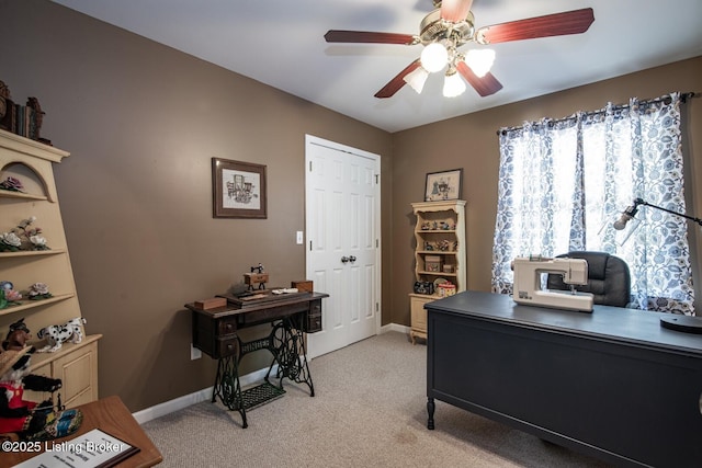 79 Ivy Ct, Brandenburg, KY 40108 - office area with ceiling fan, light colored carpet, and baseboards