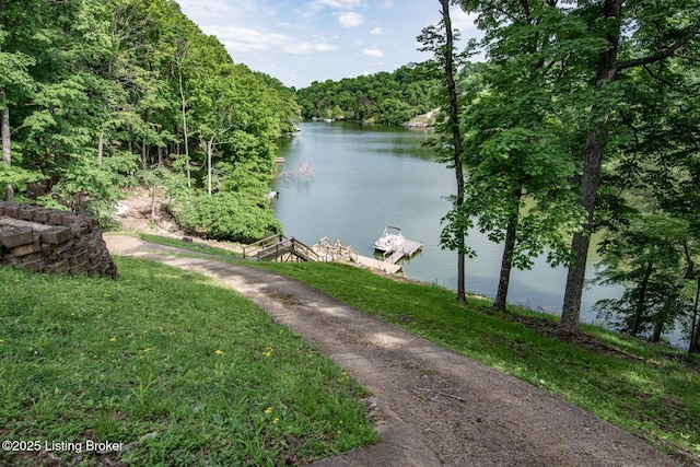 79 Ivy Ct, Brandenburg, KY 40108 - water view featuring a boat dock and a heavily wooded area
