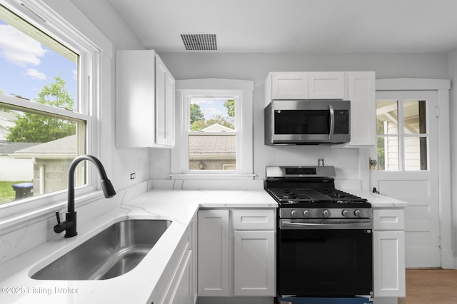 1011 Wetterau Ave, Louisville, KY 40217 - kitchen with appliances with stainless steel finishes, a sink, healthy amount of natural light, and light stone counters