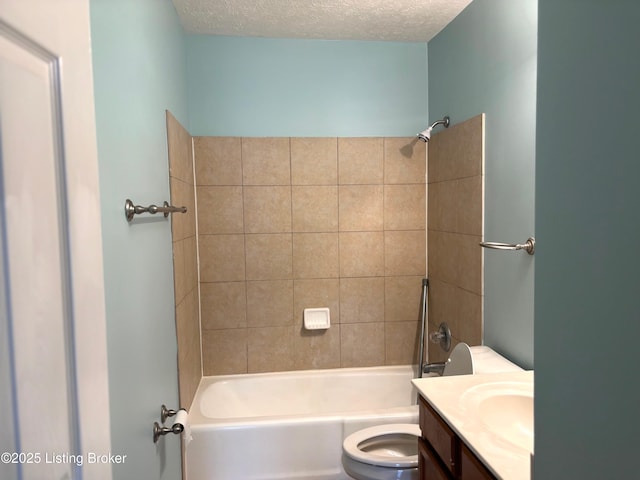 1513 La Fontenay Ct, Louisville, KY 40223 - bathroom with toilet, vanity, bathing tub / shower combination, and a textured ceiling