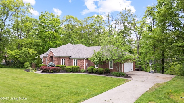 4424 Grand Cir, Crestwood, KY 40014 - view of front of house featuring driveway, a garage, brick siding, and a front lawn