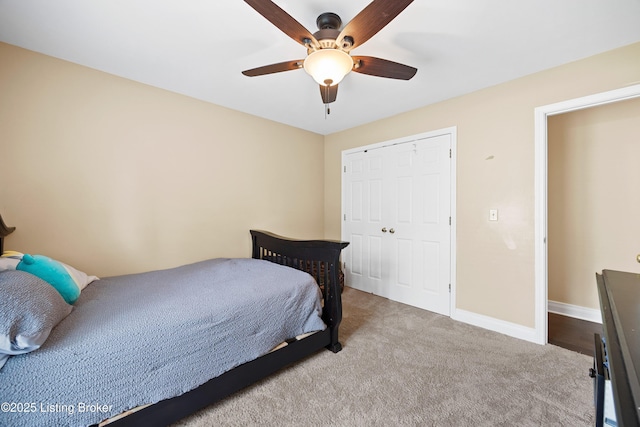 4424 Grand Cir, Crestwood, KY 40014 - carpeted bedroom with baseboards, a ceiling fan, and a closet