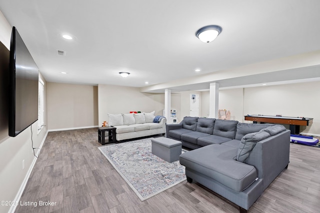 4424 Grand Cir, Crestwood, KY 40014 - living area with light wood-style floors, baseboards, and recessed lighting