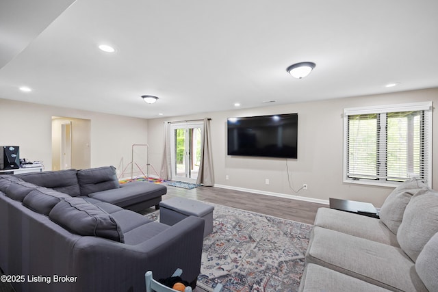 4424 Grand Cir, Crestwood, KY 40014 - living room featuring wood finished floors, recessed lighting, and baseboards