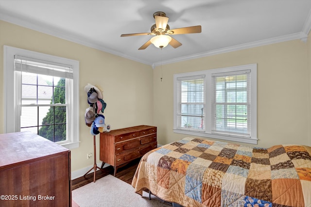 1433 Indiana Ave, Louisville, KY 40213 - bedroom featuring dark wood finished floors, ornamental molding, baseboards, and ceiling fan