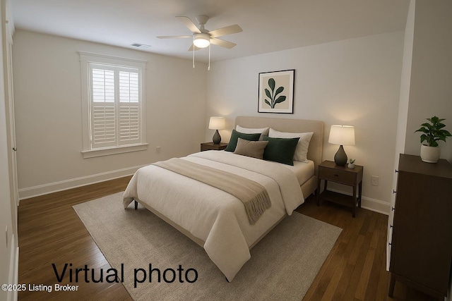 895 Woodlawn Rd Unit 2, Bardstown, KY 40004 - bedroom with baseboards, dark wood-style floors, and ceiling fan