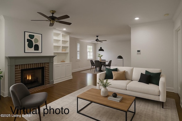 895 Woodlawn Rd Unit 2, Bardstown, KY 40004 - living room with crown molding, ceiling fan, dark wood-type flooring, baseboards, and recessed lighting