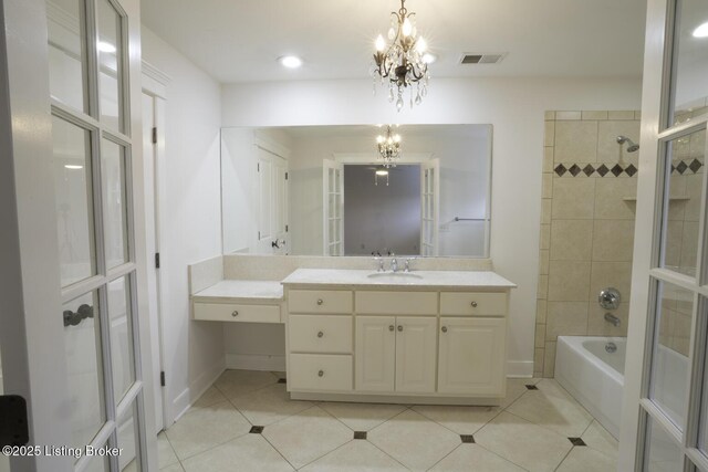 895 Woodlawn Rd Unit 2, Bardstown, KY 40004 - full bathroom featuring a chandelier, tile patterned floors, vanity, shower / washtub combination, and recessed lighting