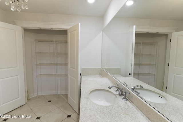 895 Woodlawn Rd Unit 2, Bardstown, KY 40004 - full bath with tile patterned flooring, double vanity, a chandelier, and recessed lighting