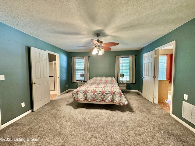 744 Bear Creek Rd, Leitchfield, KY 42754 - bedroom featuring carpet floors, multiple windows, baseboards, and a textured ceiling