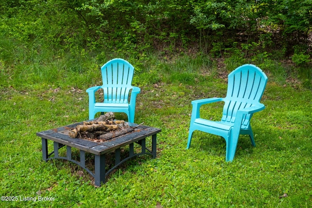 view of yard with a fire pit