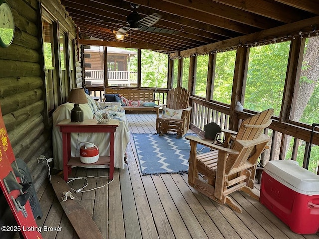 403 Timberlake Ln, Mcdaniels, KY 40152 - sunroom / solarium featuring an outdoor hangout area, plenty of natural light, and a ceiling fan