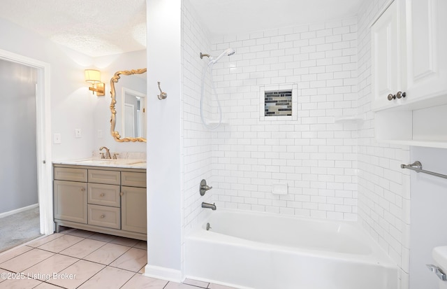 263 Hampton Rd, Brandenburg, KY 40108 - full bath featuring tile patterned flooring, washtub / shower combination, vanity, baseboards, and a textured ceiling