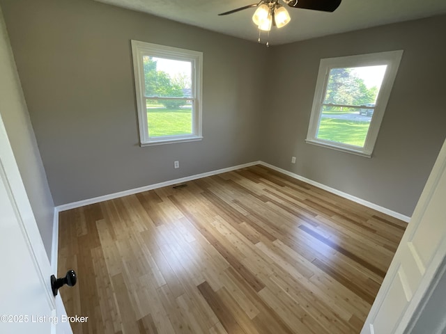 117 Northridge Dr, Bedford, KY 40006 - empty room featuring ceiling fan, light wood-style flooring, and baseboards