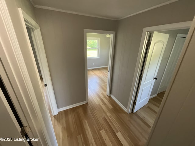 117 Northridge Dr, Bedford, KY 40006 - hall with light wood-style flooring, baseboards, and ornamental molding
