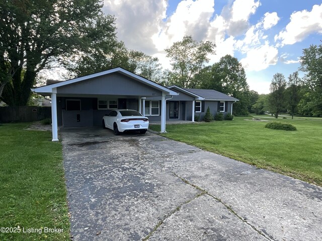 117 Northridge Dr, Bedford, KY 40006 - ranch-style house with concrete driveway and an attached carport