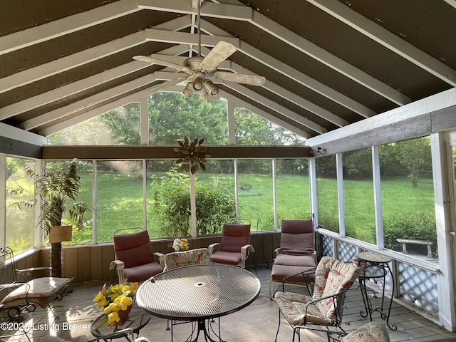105 Hurstland Ct, Bardstown, KY 40004 - sunroom / solarium featuring plenty of natural light, ceiling fan, and lofted ceiling