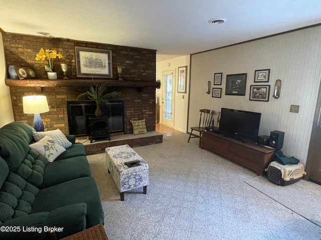 105 Hurstland Ct, Bardstown, KY 40004 - carpeted living area with a wood stove