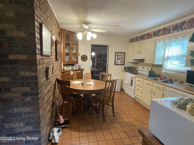 105 Hurstland Ct, Bardstown, KY 40004 - dining space with a ceiling fan, a textured ceiling, and light tile patterned flooring
