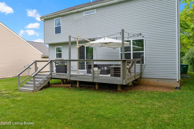 2000 Meadows Edge Ln, Louisville, KY 40245 - rear view of house with a wooden deck, a lawn, and a pergola