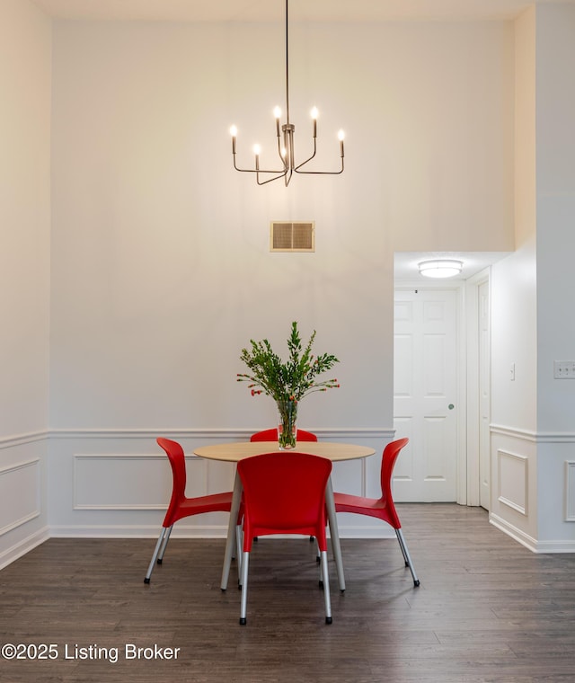 3809 Chamberlain Ln Unit C, Louisville, KY 40241 - dining area featuring wood finished floors, a chandelier, a decorative wall, and wainscoting