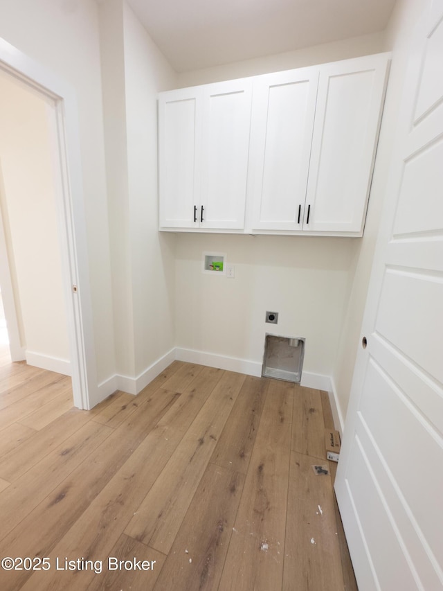 4985 Salt River Rd, Leitchfield, KY 42754 - washroom with electric dryer hookup, light wood-type flooring, hookup for a washing machine, and baseboards