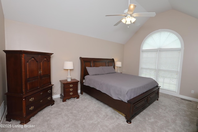 6211 Perrin, Crestwood, KY 40014 - bedroom featuring lofted ceiling, light carpet, baseboards, and a ceiling fan
