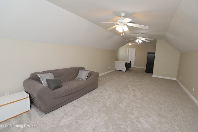 6211 Perrin, Crestwood, KY 40014 - sitting room featuring carpet flooring, ceiling fan, vaulted ceiling, and baseboards