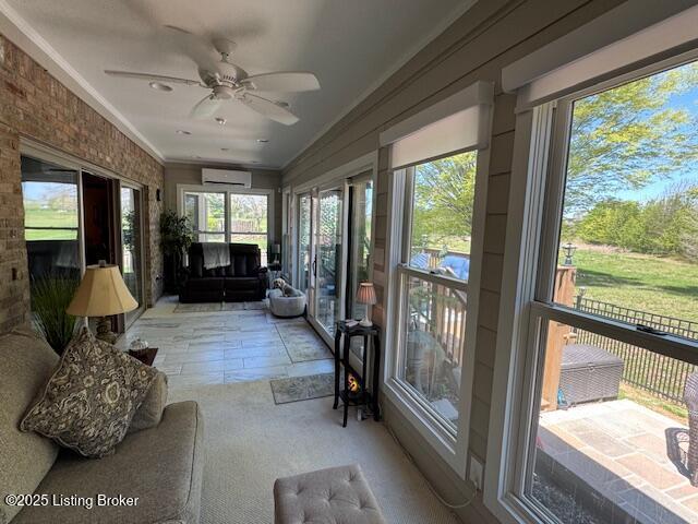 10606 Black Iron Rd, Louisville, KY 40291 - sunroom / solarium featuring an AC wall unit and crown molding