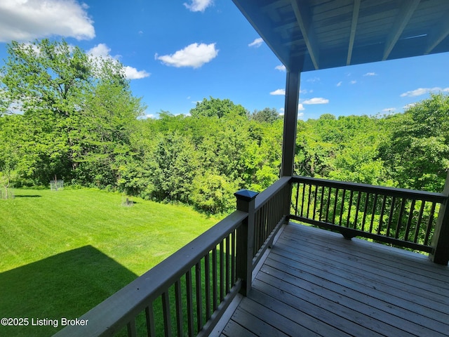 7201 Creekton Dr, Louisville, KY 40241 - wooden terrace featuring a yard and a view of trees